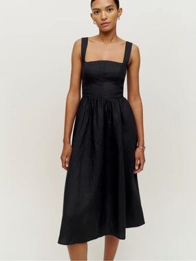 LIKE NEW REFORMATION Tagliatelle Linen Dress, Black, size 4